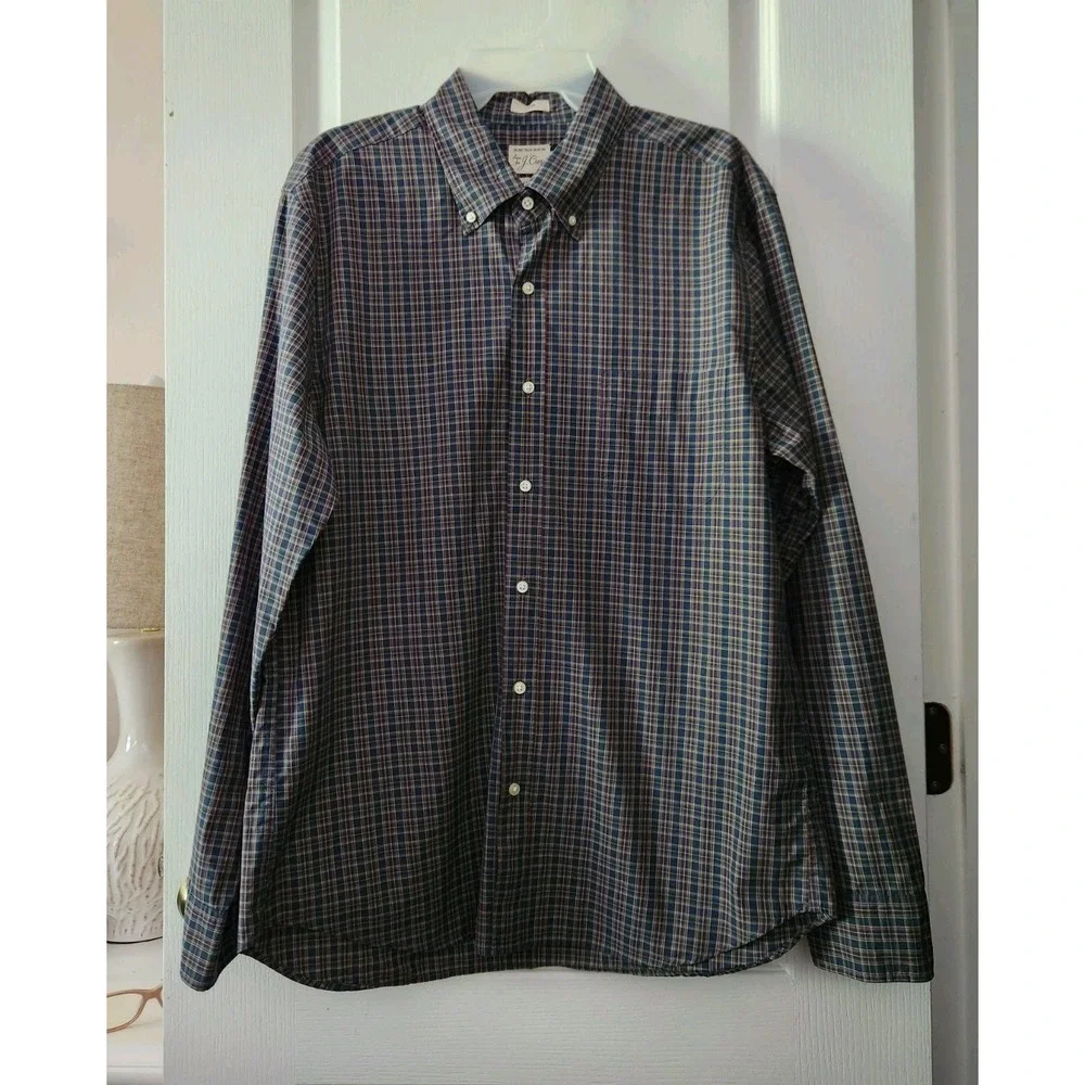 J.Crew Mens Plaid Shirt Button Down Slim Fit Long Sleeve Pocket Cotton Blue Sz L